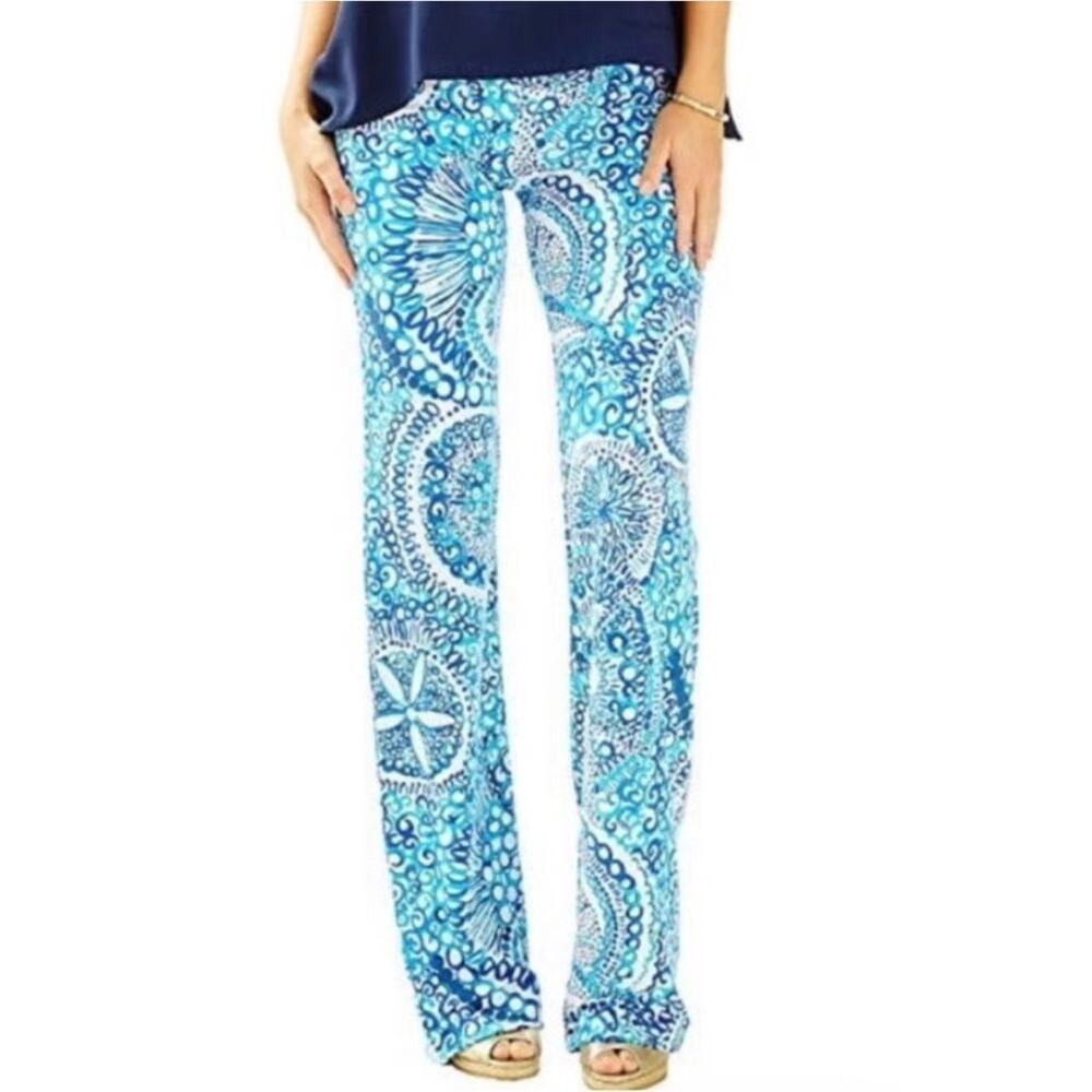 Lilly Pulitzer Georgia May Pants Aqua White Midnight Blues Size XS Wide Leg